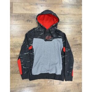 Vintage Y2k Fox Racing Center Logo Camo Hoodie Grey Red‎ Medium